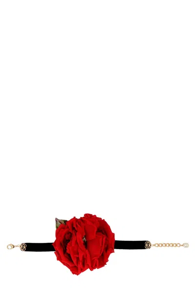 Dolce & Gabbana Rose Appliqué Choker In Red
