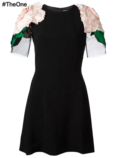 Dolce & Gabbana Rose Appliqué Mini Dress In Black