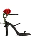 Dolce & Gabbana Keira 105 Satin Sandals With Rose Applique In Black
