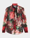 Dolce & Gabbana Shirt With Bow In Chiffon With Floral Print In Red