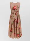 Dolce & Gabbana Cotton Sleeveless Boat Neck Floral Print Midi Dress In Brown