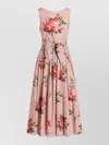 Dolce & Gabbana Abito Midi In Cotone Rosa Con Stampa Fiori Dolce E Gabbana In Pink