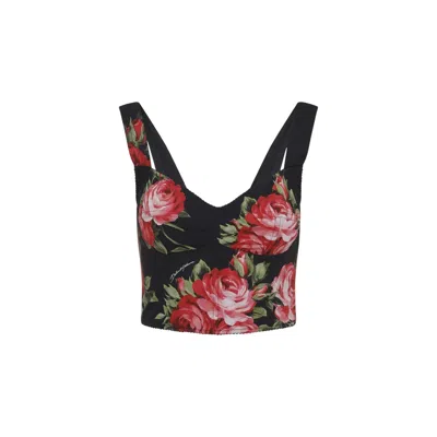 Dolce & Gabbana Rose Bouquet Print Bustier Top In Multi