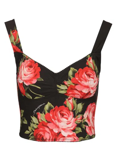 DOLCE & GABBANA ROSE BOUQUET PRINT BUSTIER TOP TOPS BLACK