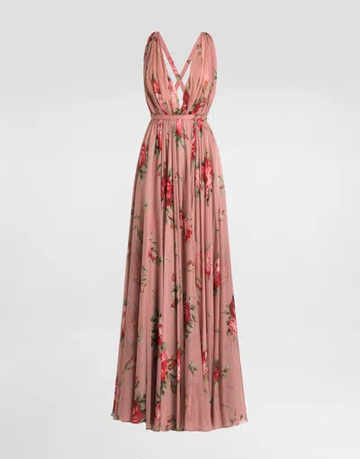 Dolce & Gabbana Rose Bouquet-print Chiffon Dress In Multi