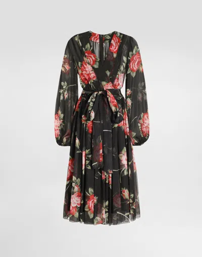 Dolce & Gabbana Rose Bouquet-print Chiffon Dress In Multi