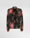 Dolce & Gabbana Rose Bouquet-print Chiffon Top In Black