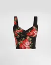 Dolce & Gabbana Top Nero In Seta Con Stampa Floreale Dolce E Gabbana In Black