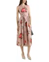 Dolce & Gabbana Abito Midi In Cotone Rosa Con Stampa Fiori Dolce E Gabbana In Pink