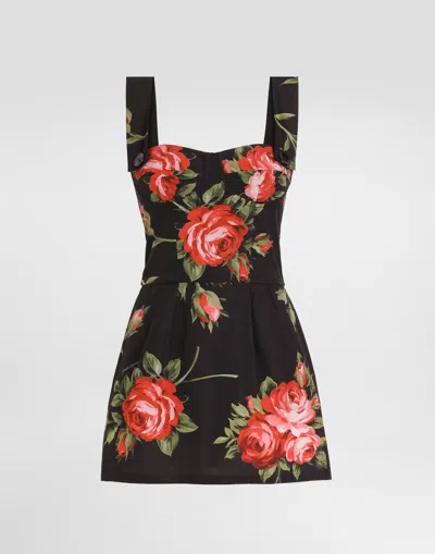 Dolce & Gabbana Rose Bouquet-print Cotton Top In Black