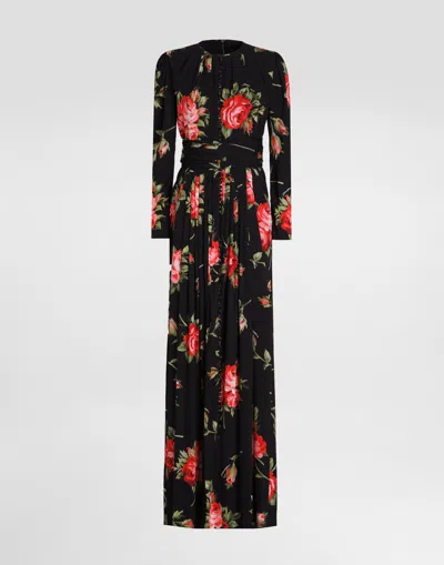 Dolce & Gabbana Rose Bouquet-print Crêpe Dress In Multi