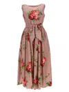 Dolce & Gabbana Abito Midi In Cotone Rosa Con Stampa Fiori Dolce E Gabbana In Brown