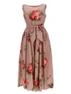 Dolce & Gabbana Women Pink Dress With Floral Print And Waist Knot In Cotton Woman In Pink