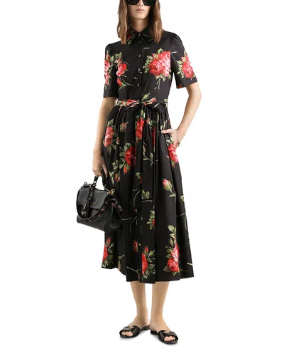 DOLCE & GABBANA ROSE BOUQUET PRINT POPLIN SHIRT DRESS