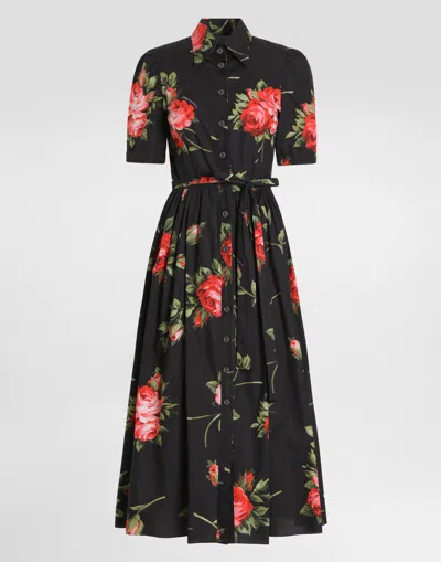 Dolce & Gabbana Rose Bouquet-print Poplin Shirt Dress In Multi