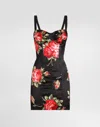 Dolce & Gabbana Black Short Dress With Floral Print In Viscose Woman In Multi
