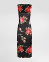 Dolce & Gabbana Women Black Dress With All-over Floral Print In Silk Woman In Black