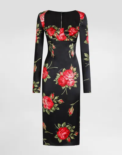 Dolce & Gabbana Rose Bouquet-print Sheath Dress In Multi