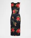 Dolce & Gabbana Women Black Dress With All-over Floral Print In Silk Woman In Black