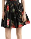 Dolce & Gabbana Mini Skirt With Rose Bouquet Print And Peplum Detail, Size 40 In Black