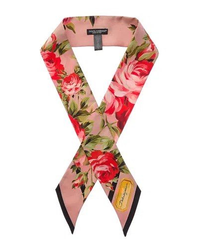 Dolce & Gabbana Rose Bouquet Print Silk Scarf In Pink