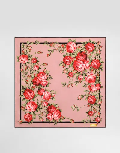 Dolce & Gabbana Rose Bouquet-print Silk Twill Scarf 70x70 In Neutral