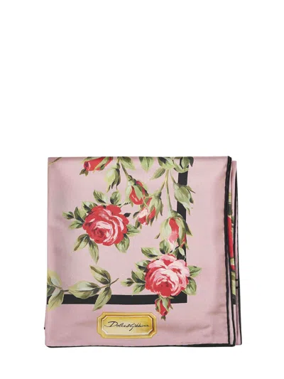Dolce & Gabbana Women Rose Bouquet Print Silk Twill Scarf In Pink