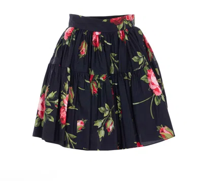 Dolce & Gabbana Black Mini Skirt With Floral Print Dolce E Gabbana