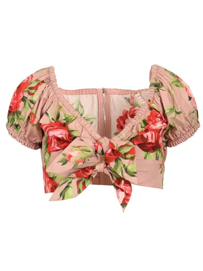 Dolce & Gabbana Rose Bouquet Print Top Tops Rose In Pink
