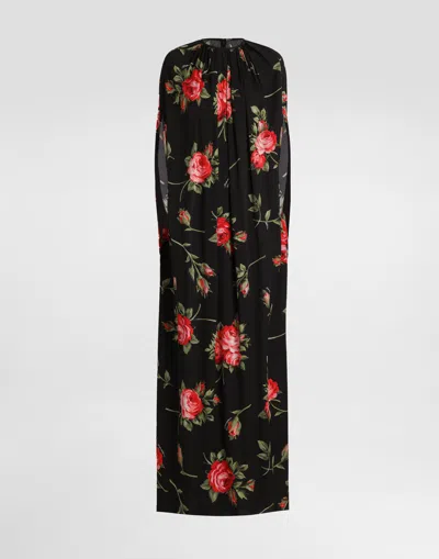 Dolce & Gabbana Rose Bouquet-print Tunic Dress In Black