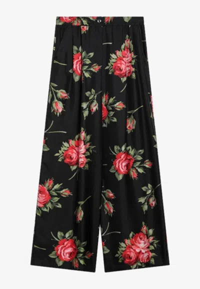 DOLCE & GABBANA ROSE BOUQUET PRINT WIDE-LEG PANTS