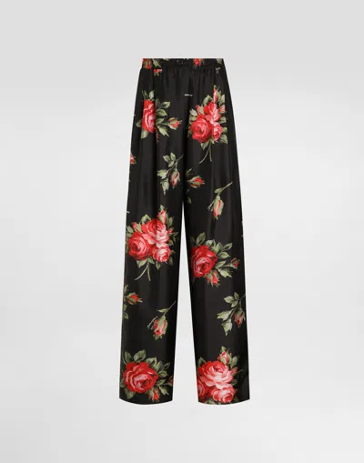 DOLCE & GABBANA ROSE BOUQUET-PRINT WIDE TWILL TROUSERS