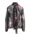 Dolce & Gabbana Rose Bouquet-print Silk Chiffon Neck-tie Blouse In Black
