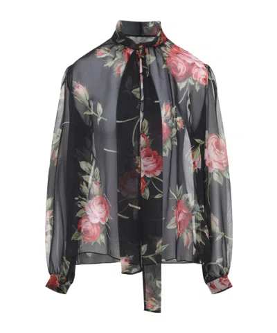DOLCE & GABBANA DOLCE  GABBANA ROSE BOUQUET-PRINTED CHIFFON TOP