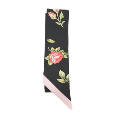 Dolce & Gabbana Dolce  Gabbana Rose Bouquet-printed Twill Scarf In Black