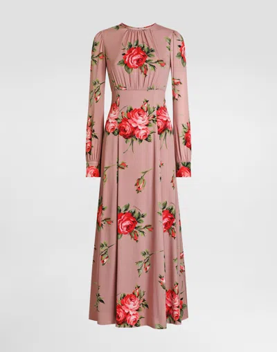 Dolce & Gabbana Rose Bouquet-print Charmeuse Long Dress In Multicolor