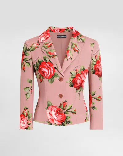 Dolce & Gabbana Rose Bouquet-print Charmeuse Single-breasted Jacket In Multi