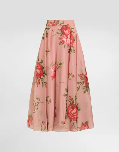 Dolce & Gabbana Rose Bouquet-print Chiffon Circle Skirt In Pink