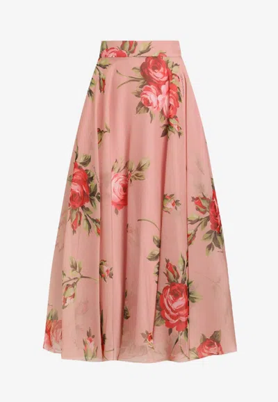 Dolce & Gabbana Rose Bouquet-print Chiffon Circle Skirt In Multi