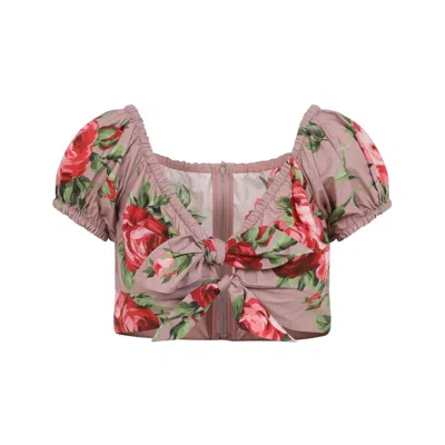 Dolce & Gabbana Rose Bouquet-print Cotton Top In Multi