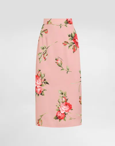 Dolce & Gabbana Rose Bouquet-print Straight Skirt In Pink