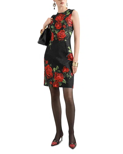 Dolce & Gabbana Sleeveless Rose Brocade Knee-length Dress In Multi