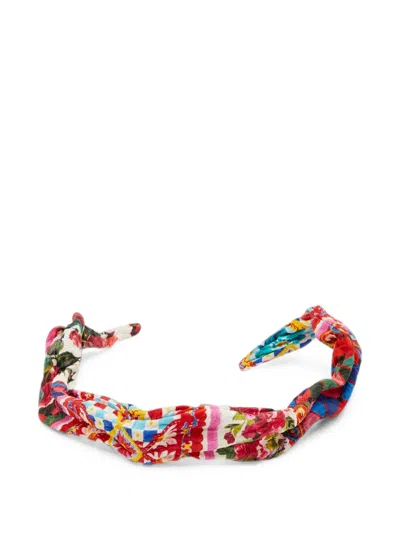 Pre-owned Dolce & Gabbana Rose Carretto Print Headband In Red