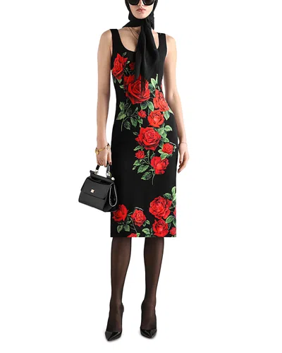 Dolce & Gabbana Rose Charmeuse Sheath Dress In Black