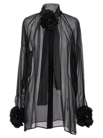 Dolce & Gabbana Rose Chiffon Shirt In Black