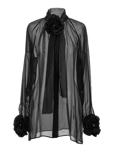 Dolce & Gabbana Rose Chiffon Shirt In Black