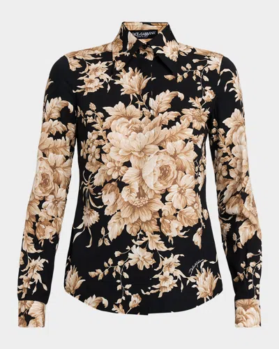 DOLCE & GABBANA ROSE CRETONNE CHARMEUSE BUTTON-DOWN SHIRT