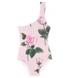 Dolce & Gabbana Floral One-shoulder Swimsuit In Rose C/stelo F.rosa