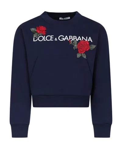 Dolce & Gabbana Rose-embroidered Cotton Sweatshirt In Black
