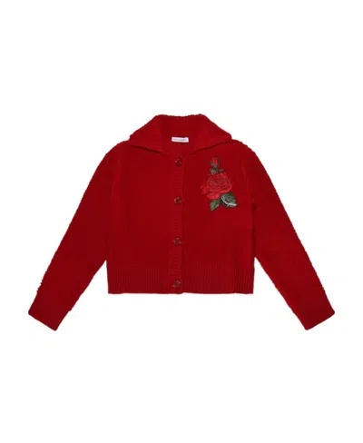 Dolce & Gabbana Rose-embroidered Spread-collar Cardigan In Red